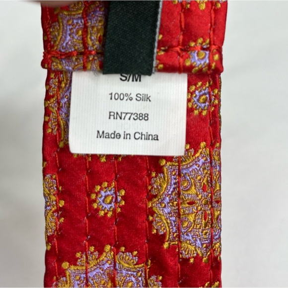 Bundle of 2 J. Crew 100% silk slide belts cream polka dot and ornate red - Picture 5 of 11